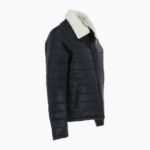 Men's Real Leather Puffer Jacket in Regular Fit with Faux Fur Collar Black