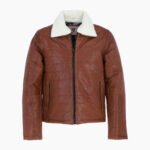 Men's Real Leather Puffer Jacket in Regular Fit with Faux Fur Collar Tan