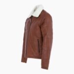 Men's Real Leather Puffer Jacket in Regular Fit with Faux Fur Collar Tan