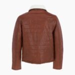 Men's Real Leather Puffer Jacket in Regular Fit with Faux Fur Collar Tan