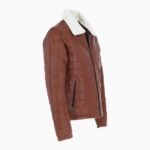 Men's Real Leather Puffer Jacket in Regular Fit with Faux Fur Collar Tan