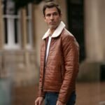 Men's Real Leather Puffer Jacket in Regular Fit with Faux Fur Collar Tan
