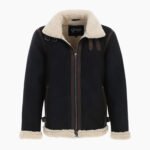 Men's Real Leather Suede Loose Fit Jacket With Faux Fur Lining & Collar Black