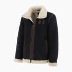 Men's Real Leather Suede Loose Fit Jacket With Faux Fur Lining & Collar Black