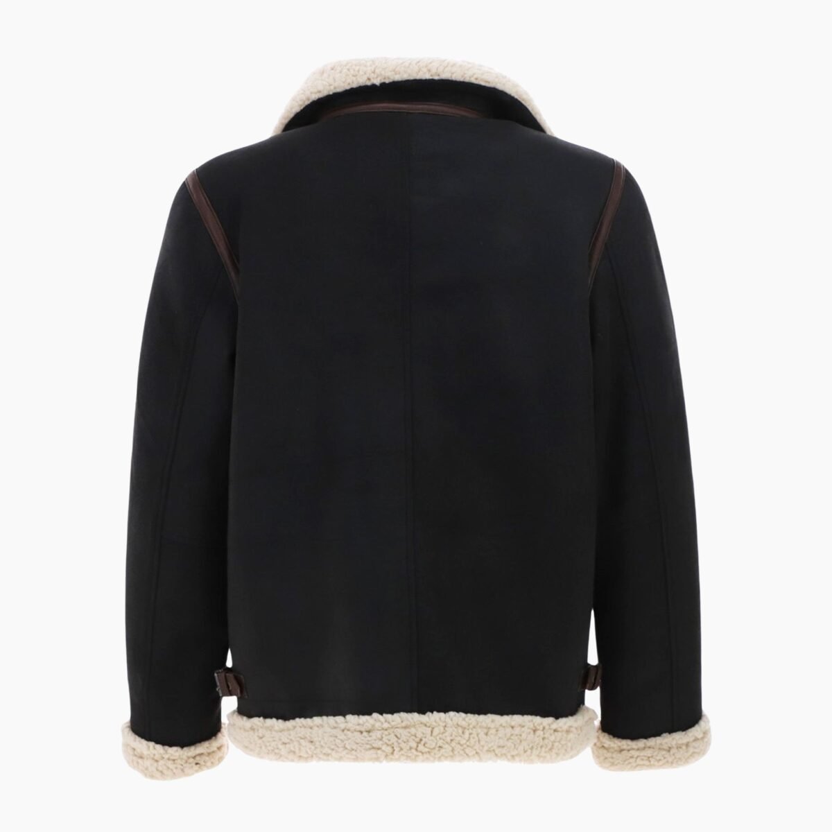 Men's Real Leather Suede Loose Fit Jacket With Faux Fur Lining & Collar Black