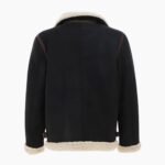 Men's Real Leather Suede Loose Fit Jacket With Faux Fur Lining & Collar Black