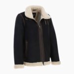 Men's Real Leather Suede Loose Fit Jacket With Faux Fur Lining & Collar Black