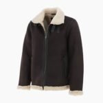 Men's Real Leather Suede Loose Fit Jacket With Faux Fur Lining & Collar Brown