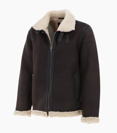 Men's Real Leather Suede Loose Fit Jacket With Faux Fur Lining & Collar Brown