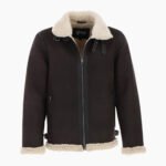 Men's Real Leather Suede Loose Fit Jacket With Faux Fur Lining & Collar Brown