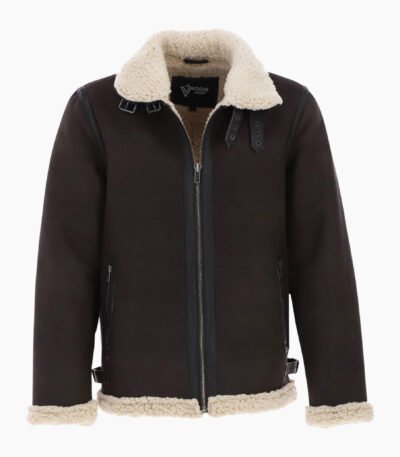Men's Real Leather Suede Loose Fit Jacket With Faux Fur Lining & Collar Brown