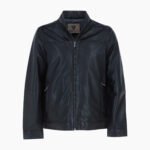 Mens Real Soft Leather Jacket with Mandarin Collar and Straight Zip Black