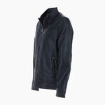 Mens Real Soft Leather Jacket with Mandarin Collar and Straight Zip Black