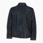 Mens Real Soft Leather Jacket with Mandarin Collar and Straight Zip Black