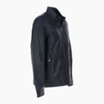 Mens Real Soft Leather Jacket with Mandarin Collar and Straight Zip Black