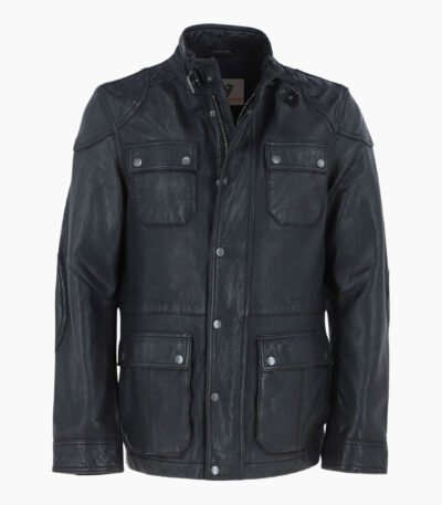 Mens Safari Style Leather Jacket Black