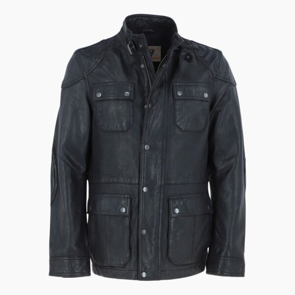 Mens Safari Style Leather Jacket Black