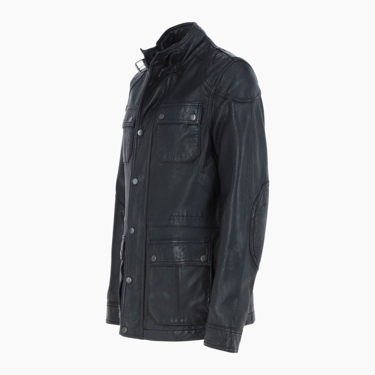 Mens Safari Style Leather Jacket Black