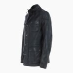 Mens Safari Style Leather Jacket Black