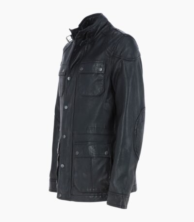 Mens Safari Style Leather Jacket Black