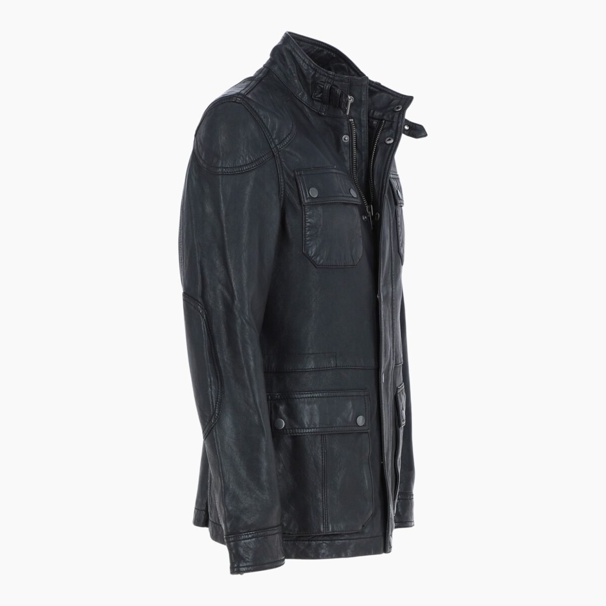 Mens Safari Style Leather Jacket Black