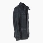 Mens Safari Style Leather Jacket Black