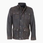 Mens Safari Style Leather Jacket Coffee Brown