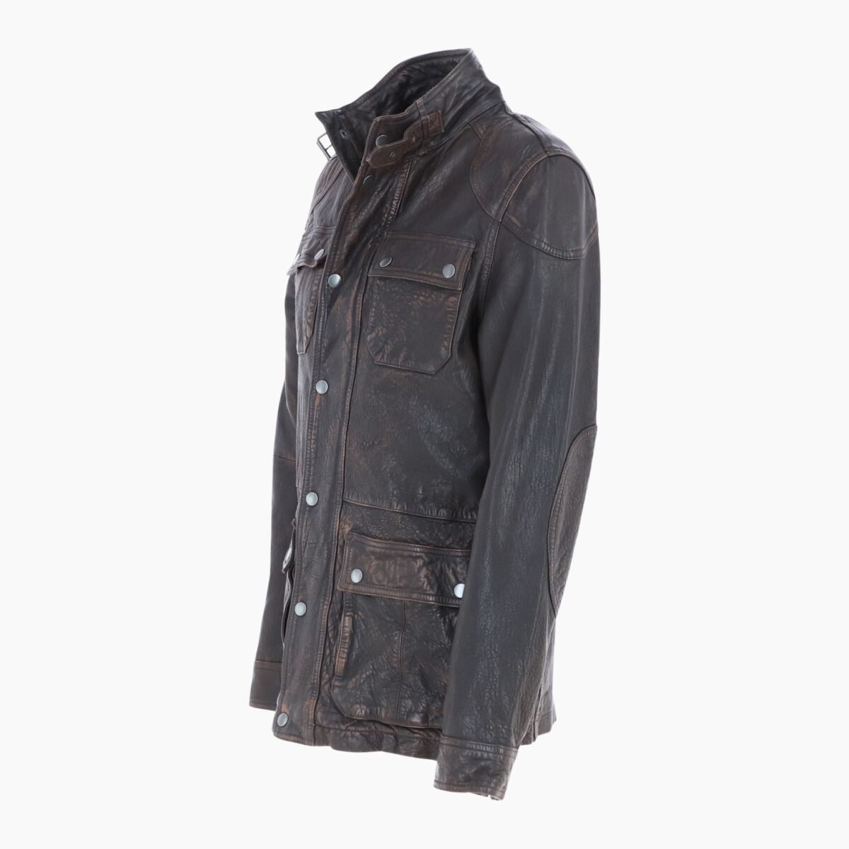 Mens Safari Style Leather Jacket Coffee Brown