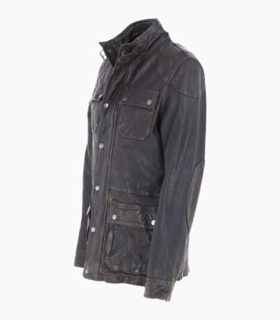Mens Safari Style Leather Jacket Coffee Brown