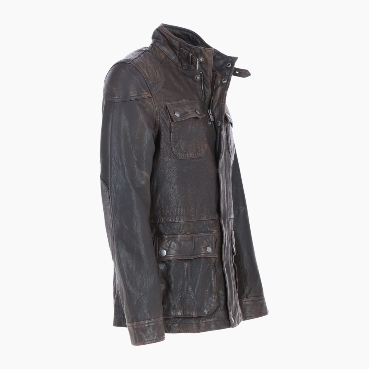 Mens Safari Style Leather Jacket Coffee Brown