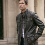 Mens Safari Style Leather Jacket Coffee Brown