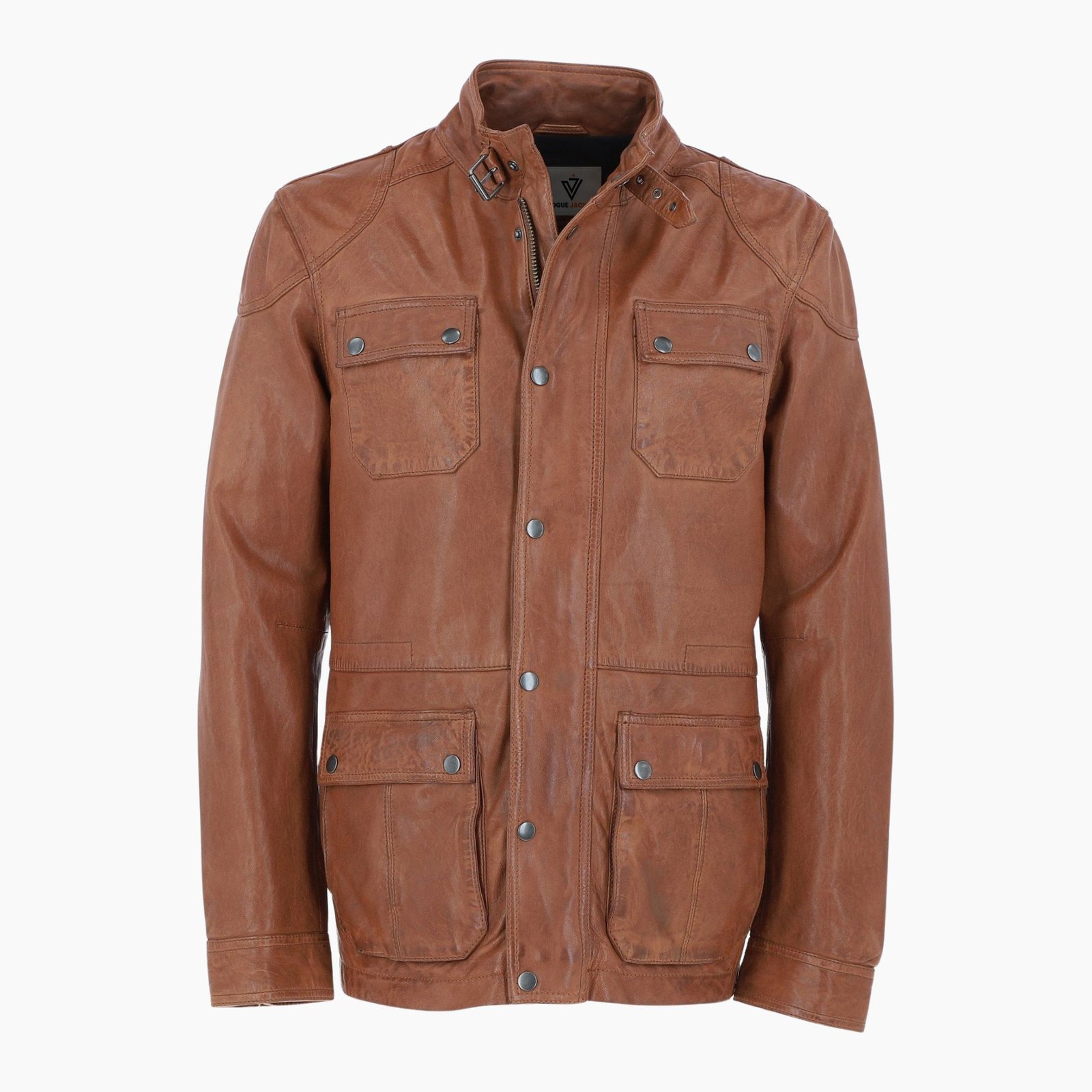 Mens Safari Style Leather Jacket Cognac Mens Safari Style Leather Jacket Cognac