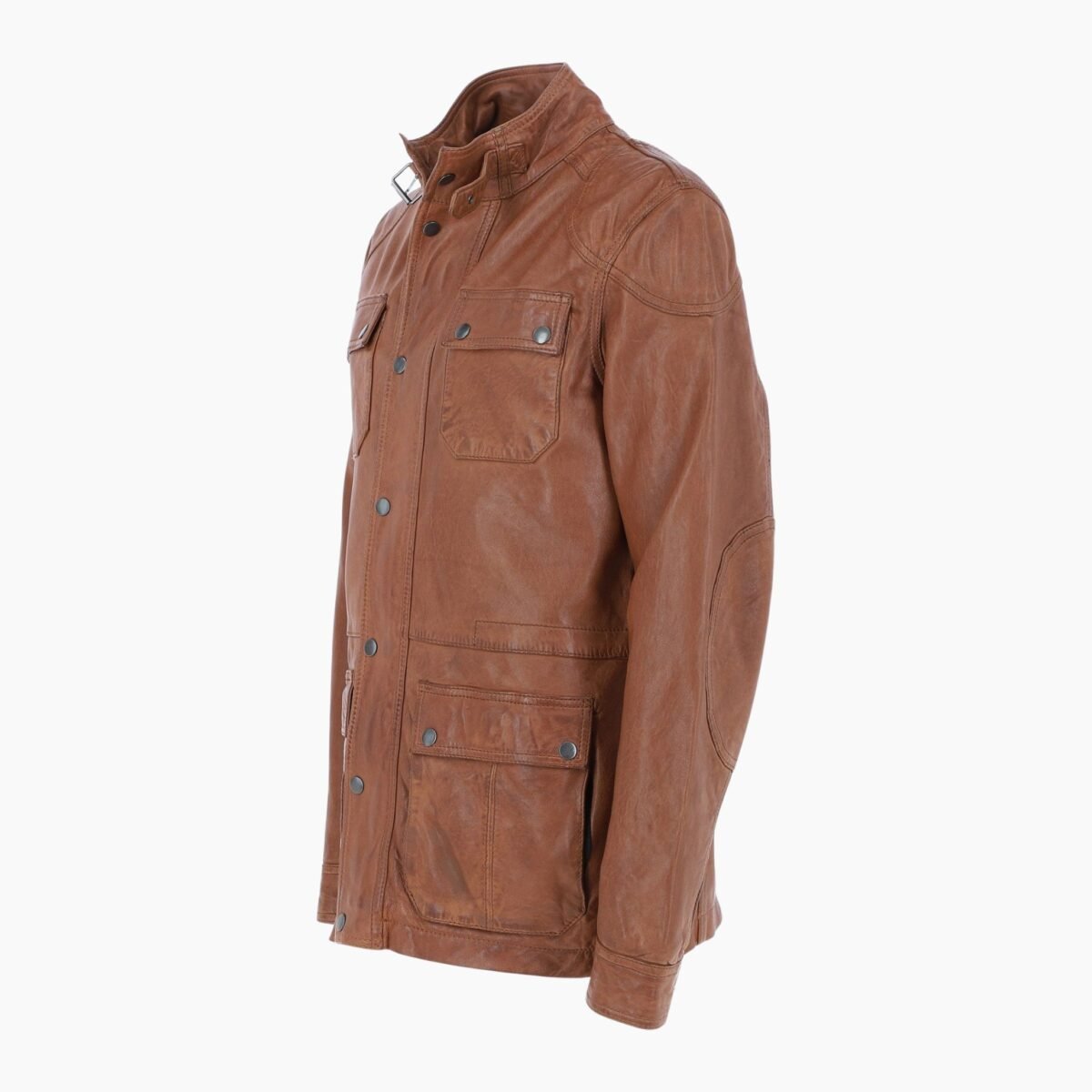 Mens Safari Style Leather Jacket Cognac