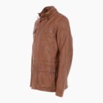 Mens Safari Style Leather Jacket Cognac