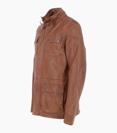 Mens Safari Style Leather Jacket Cognac