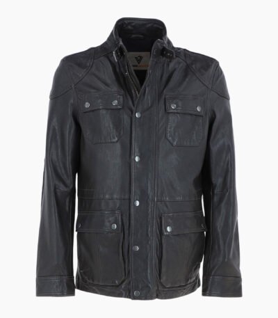 Mens Safari Style Leather Jacket Dark Brown