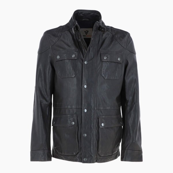 Mens Safari Style Leather Jacket Dark Brown
