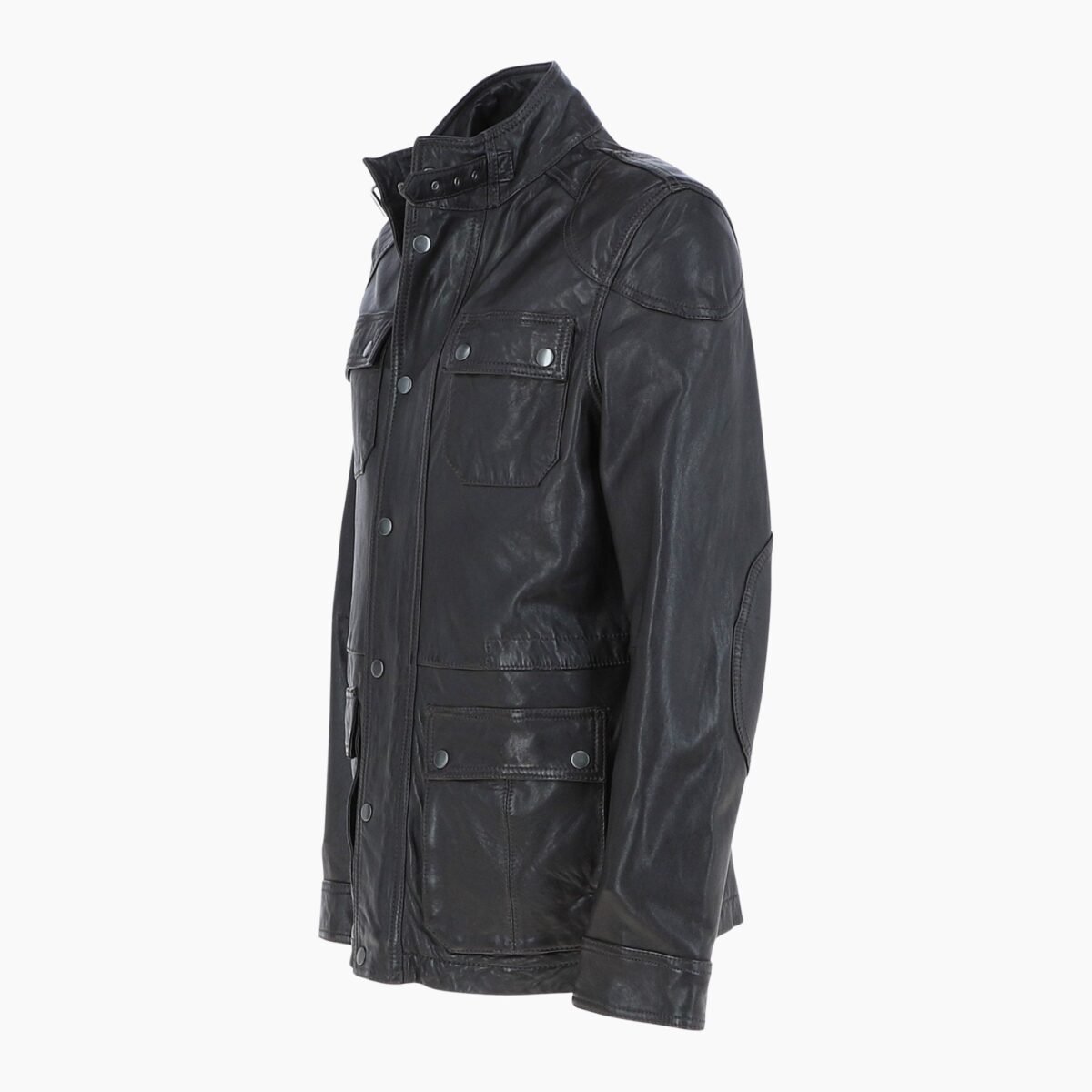 Mens Safari Style Leather Jacket Dark Brown