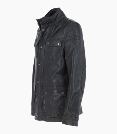 Mens Safari Style Leather Jacket Dark Brown