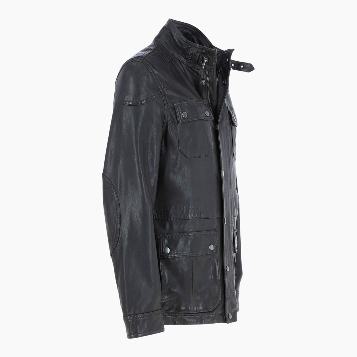 Mens Safari Style Leather Jacket Dark Brown