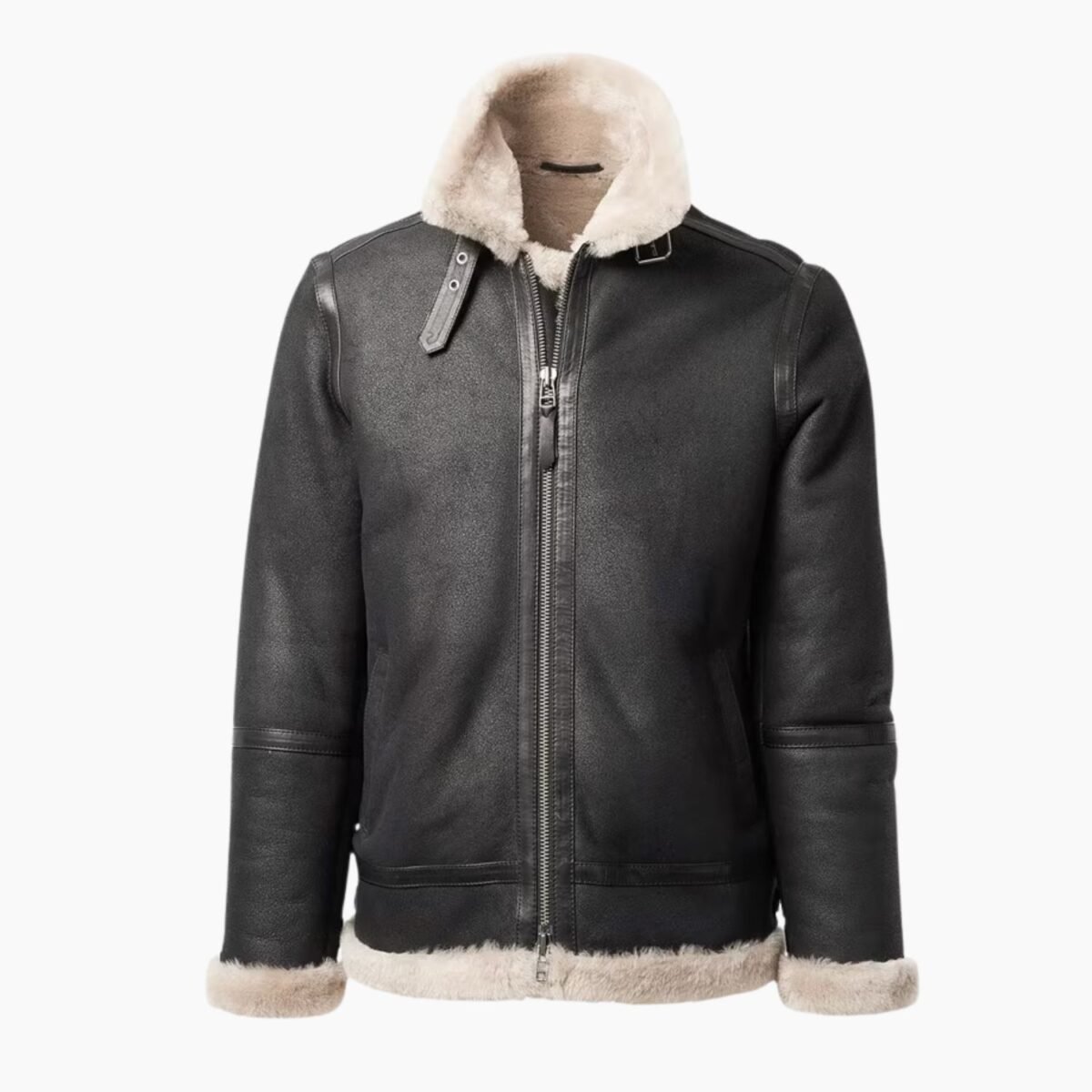 Men's Shearling Aviator Black Leather Jacket