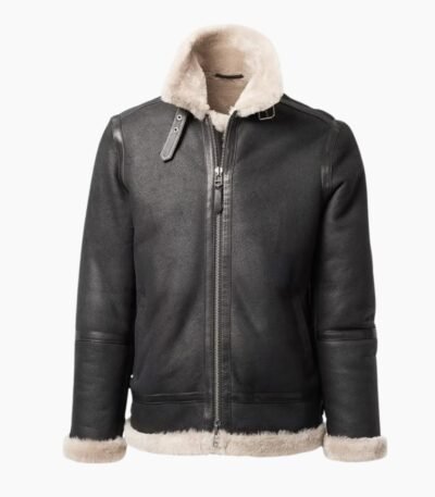 Men's Shearling Aviator Black Leather Jacket