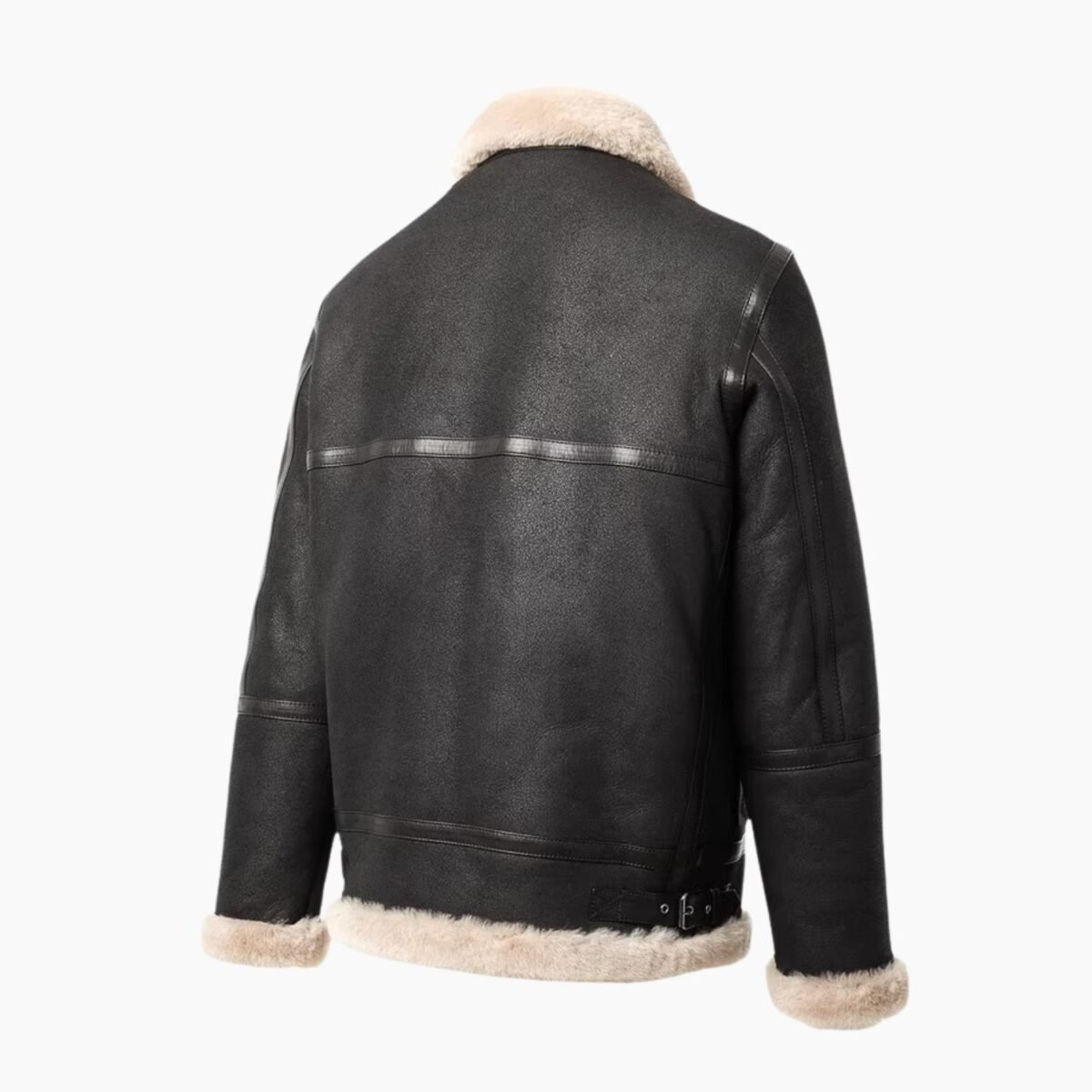 Men's Shearling Aviator Black Leather Jacket