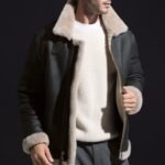 Men's Shearling Aviator Black Leather Jacket
