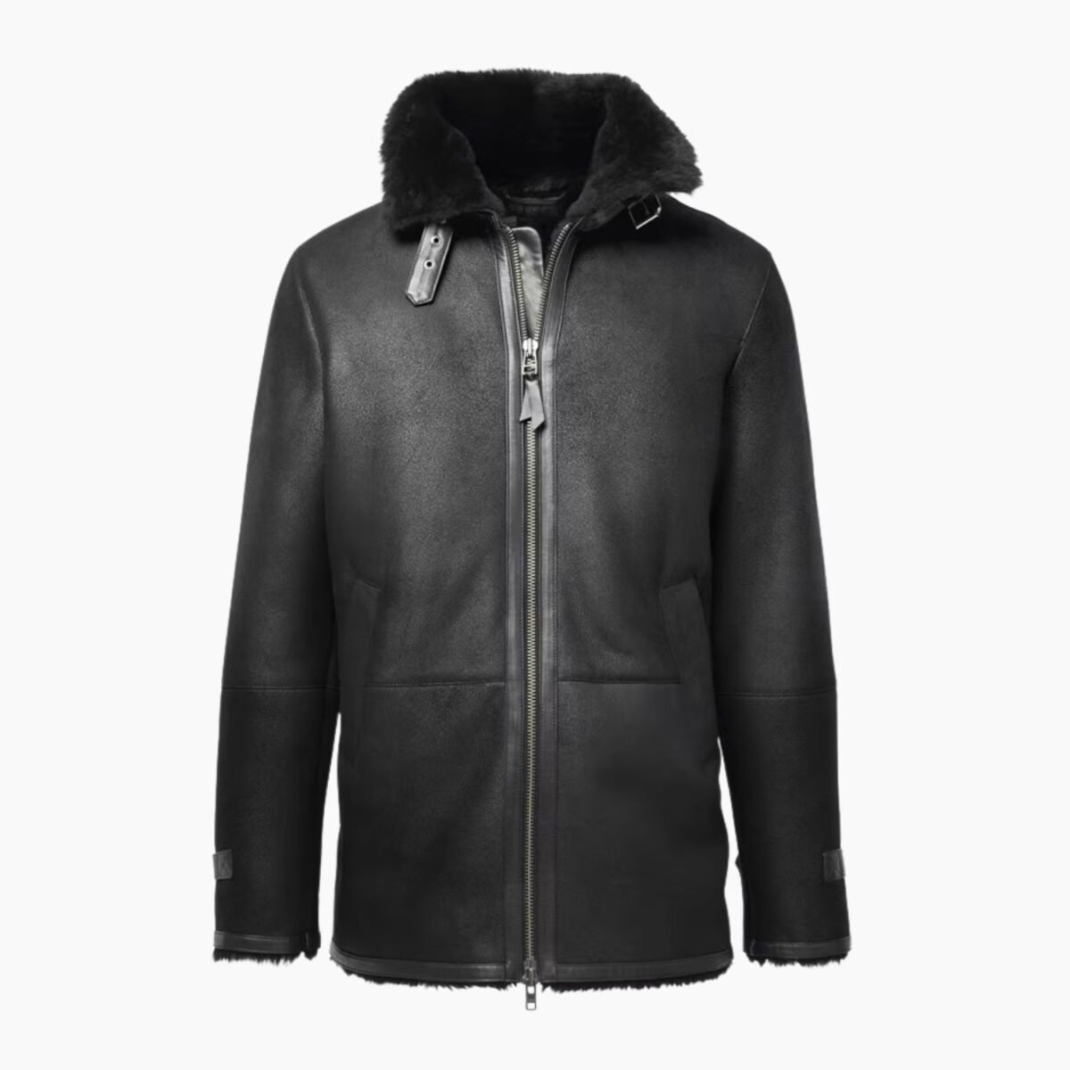 Men's Shearling Bomber Black Leather Jacket