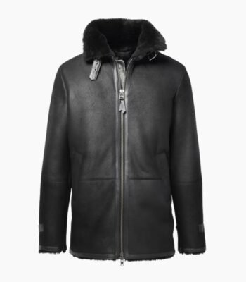 Men's Shearling Bomber Black Leather Jacket