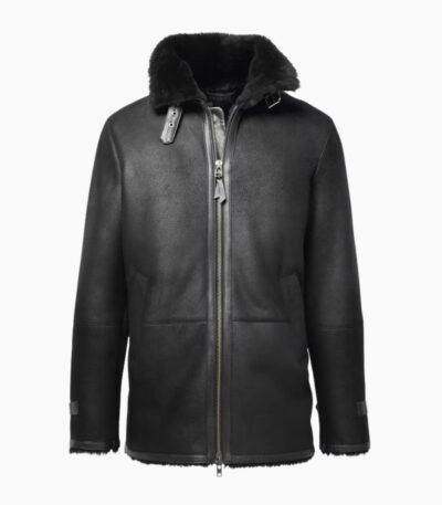 Men's Shearling Bomber Black Leather Jacket