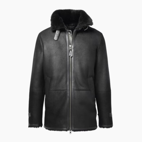 Men's Shearling Bomber Black Leather Jacket