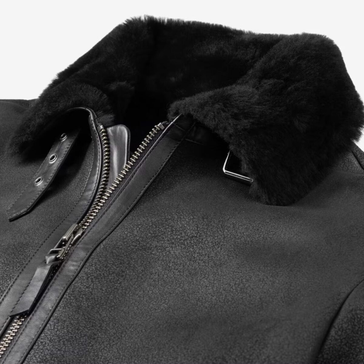 Men's Shearling Bomber Black Leather Jacket