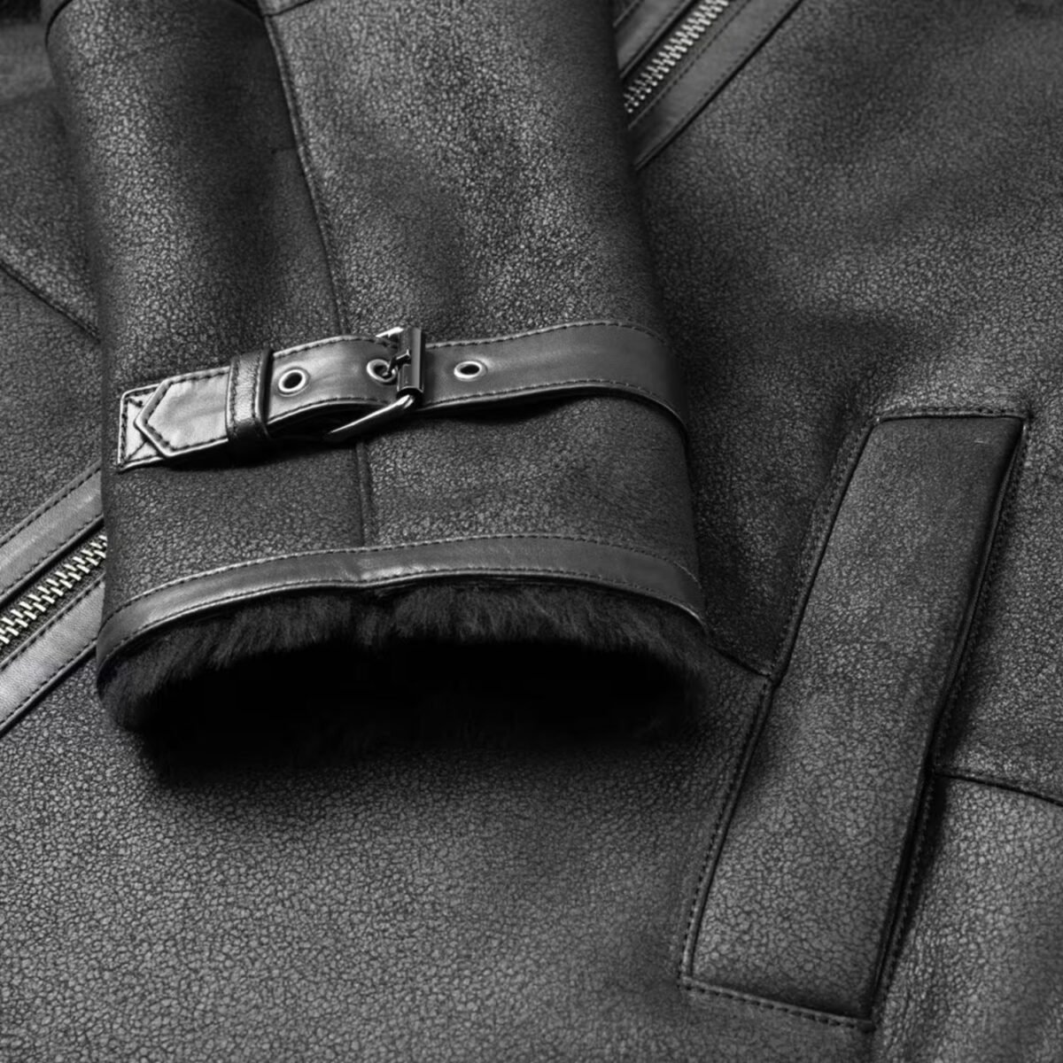 Men's Shearling Bomber Black Leather Jacket